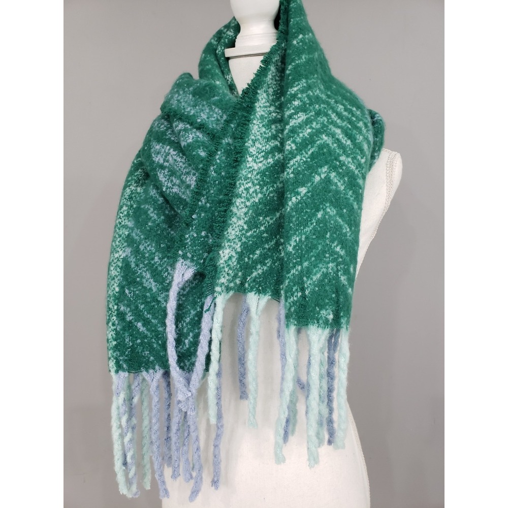NEW Chunky AERIE BOUCIE FRINGE SCARF GREENS BLUE aztec tribal geometric hippie